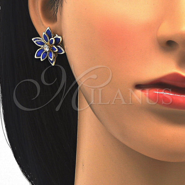 Gold Filled Ring — Stud Earring Flower Design with Sapphire Blue and — alternate product view — SKU 122075 | Oro Laminado anillo — Stud Earring flor diseño with Sapphire Blue and — SKU 122075
