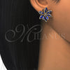 Oro Laminado Stud Earring, Gold Filled Style Flower Design, with Sapphire Blue and White Crystal, Polished, Golden Finish, 02.64.0639.1