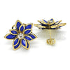 Oro Laminado Stud Earring, Gold Filled Style Flower Design, with Sapphire Blue and White Crystal, Polished, Golden Finish, 02.64.0639.1