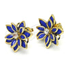 Oro Laminado Stud Earring, Gold Filled Style Flower Design, with Sapphire Blue and White Crystal, Polished, Golden Finish, 02.64.0639.1