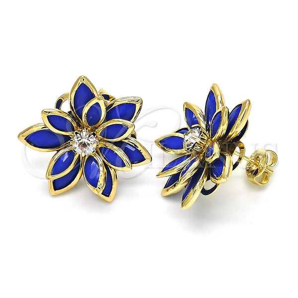 Gold Filled Ring — Stud Earring Flower Design with Sapphire Blue and — main product view — SKU 122075 | Oro Laminado anillo — Stud Earring flor diseño with Sapphire Blue and — SKU 122075