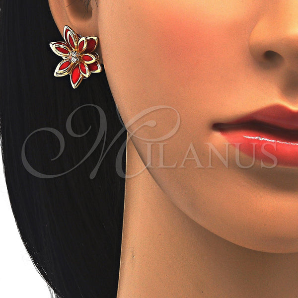 Gold Filled Ring — Stud Earring Flower Design with Garnet and White — alternate product view — SKU 122076 | Oro Laminado anillo — Stud Earring flor diseño with Garnet and blanco — SKU 122076