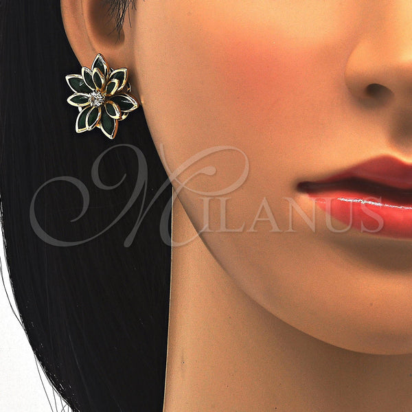 Gold Filled Ring — Stud Earring Flower Design with Green and White — alternate product view — SKU 122077 | Oro Laminado anillo — Stud Earring flor diseño with Green and blanco — SKU 122077