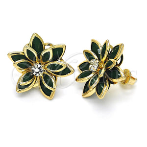 Gold Filled Ring — Stud Earring Flower Design with Green and White — main product view — SKU 122077 | Oro Laminado anillo — Stud Earring flor diseño with Green and blanco — SKU 122077