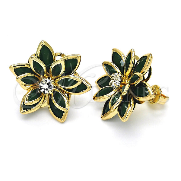 Gold Filled Ring — Stud Earring Flower Design with Green and White — main product view — SKU 122077 | Oro Laminado anillo — Stud Earring flor diseño with Green and blanco — SKU 122077