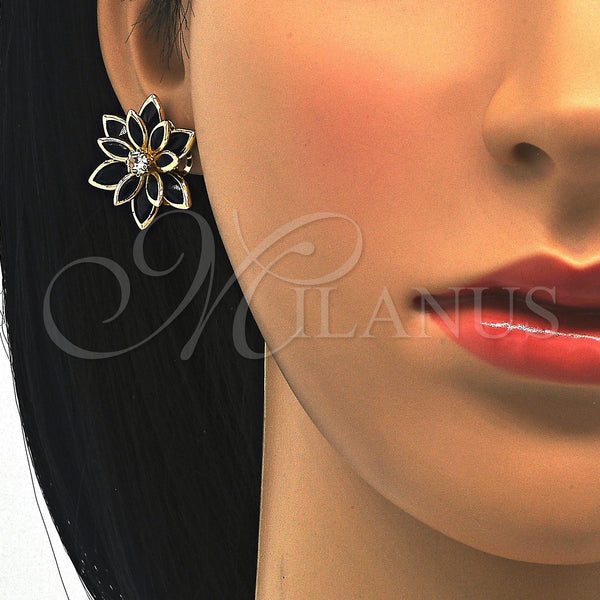 Gold Filled Ring — Stud Earring Flower Design with Black Crystal and — alternate product view — SKU 122078 | Oro Laminado anillo — Stud Earring flor diseño with negro cristal and — SKU 122078