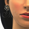 Oro Laminado Stud Earring, Gold Filled Style Flower Design, with Black Crystal and White Cubic Zirconia, Polished, Golden Finish, 02.64.0639.4