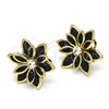 Oro Laminado Stud Earring, Gold Filled Style Flower Design, with Black Crystal and White Cubic Zirconia, Polished, Golden Finish, 02.64.0639.4
