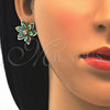 Oro Laminado Earring and Pendant Adult Set, Gold Filled Style Flower Design, with Turquoise and White Crystal, Polished, Golden Finish, 10.64.0155