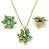 Oro Laminado Earring and Pendant Adult Set, Gold Filled Style Flower Design, with Turquoise and White Crystal, Polished, Golden Finish, 10.64.0155