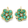 Oro Laminado Leverback Earring, Gold Filled Style Flower Design, with Turquoise and White Crystal, Polished, Golden Finish, 02.64.0640