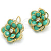 Oro Laminado Leverback Earring, Gold Filled Style Flower Design, with Turquoise and White Crystal, Polished, Golden Finish, 02.64.0640