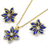 Oro Laminado Earring and Pendant Adult Set, Gold Filled Style Flower Design, with Sapphire Blue and White Crystal, Polished, Golden Finish, 10.64.0155.2