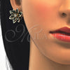 Oro Laminado Earring and Pendant Adult Set, Gold Filled Style Flower Design, with Green and White Crystal, Polished, Golden Finish, 10.64.0155.3