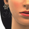 Oro Laminado Earring and Pendant Adult Set, Gold Filled Style Flower Design, with Black and White Crystal, Polished, Golden Finish, 10.64.0155.4