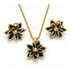 Oro Laminado Earring and Pendant Adult Set, Gold Filled Style Flower Design, with Black and White Crystal, Polished, Golden Finish, 10.64.0155.4