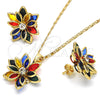 Oro Laminado Earring and Pendant Adult Set, Gold Filled Style Flower Design, with Multicolor Crystal, Polished, Golden Finish, 10.64.0155.5