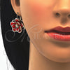 Oro Laminado Leverback Earring, Gold Filled Style Flower Design, with Garnet and White Crystal, Polished, Golden Finish, 02.64.0640.2