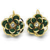 Oro Laminado Leverback Earring, Gold Filled Style Flower Design, with Green and White Crystal, Polished, Golden Finish, 02.64.0640.3