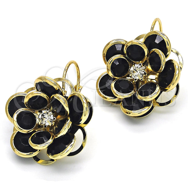 Gold Filled Ring — Leverback Earring Flower Design with Black and White — main product view — SKU 122090 | Oro Laminado anillo — Leverback Earring flor diseño with negro and blanco — SKU 122090