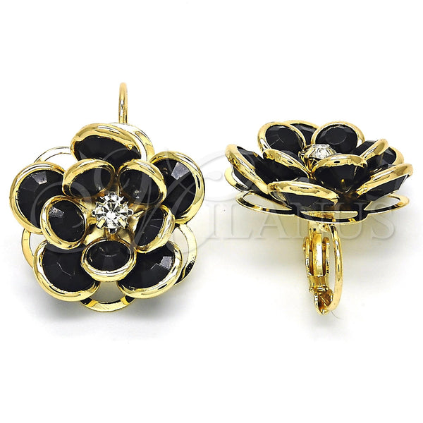 Gold Filled Ring — Leverback Earring Flower Design with Black and White — alternate product view — SKU 122090 | Oro Laminado anillo — Leverback Earring flor diseño with negro and blanco — SKU 122090