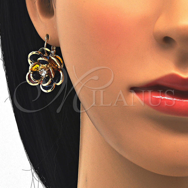 Gold Filled Ring — Leverback Earring Flower Design with Multicolor Crystal Polished — alternate product view — SKU 122091 | Oro Laminado anillo — Leverback Earring flor diseño with Multicolor cristal pulido — SKU 122091