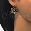 Oro Laminado Leverback Earring, Gold Filled Style Flower Design, with Multicolor Crystal, Polished, Golden Finish, 02.64.0640.5
