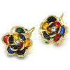 Oro Laminado Leverback Earring, Gold Filled Style Flower Design, with Multicolor Crystal, Polished, Golden Finish, 02.64.0640.5