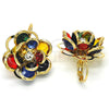 Oro Laminado Leverback Earring, Gold Filled Style Flower Design, with Multicolor Crystal, Polished, Golden Finish, 02.64.0640.5