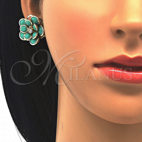 Gold Filled Ring — Stud Earring Flower Design with Turquoise and White — alternate product view — SKU 122092 | Oro Laminado anillo — Stud Earring flor diseño with Turquoise and blanco — SKU 122092