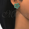 Oro Laminado Stud Earring, Gold Filled Style Flower Design, with Turquoise and White Crystal, Polished, Golden Finish, 02.64.0641