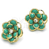 Oro Laminado Stud Earring, Gold Filled Style Flower Design, with Turquoise and White Crystal, Polished, Golden Finish, 02.64.0641