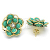 Oro Laminado Stud Earring, Gold Filled Style Flower Design, with Turquoise and White Crystal, Polished, Golden Finish, 02.64.0641