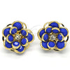 Oro Laminado Stud Earring, Gold Filled Style Flower Design, with Sapphire Blue and White Crystal, Polished for wholesale, additional product view 4