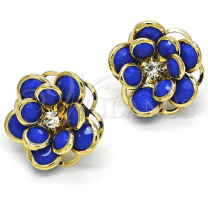 Gold Filled Ring — Stud Earring Flower Design with Sapphire Blue and — main product view — SKU 122093 | Oro Laminado anillo — Stud Earring flor diseño with Sapphire Blue and — SKU 122093