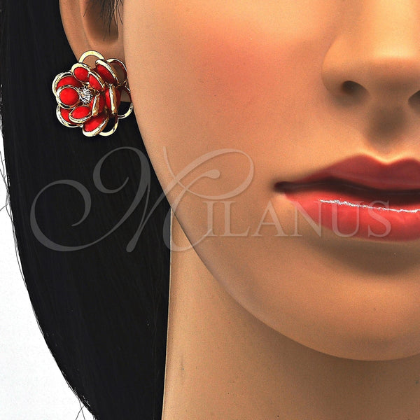 Gold Filled Ring — Stud Earring Flower Design with Garnet and White — alternate product view — SKU 122094 | Oro Laminado anillo — Stud Earring flor diseño with Garnet and blanco — SKU 122094