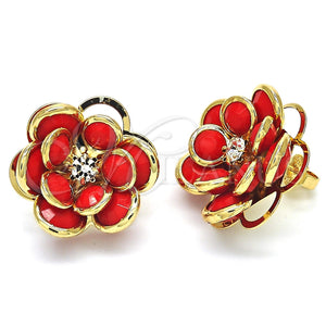 Gold Filled Ring — Stud Earring Flower Design with Garnet and White — main product view — SKU 122094 | Oro Laminado anillo — Stud Earring flor diseño with Garnet and blanco — SKU 122094