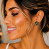 Oro Laminado Stud Earring, Gold Filled Style Flower Design, with Green and White Crystal, Polished, Golden Finish, 02.64.0641.3