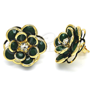 Gold Filled Ring — Stud Earring Flower Design with Green and White — main product view — SKU 122095 | Oro Laminado anillo — Stud Earring flor diseño with Green and blanco — SKU 122095