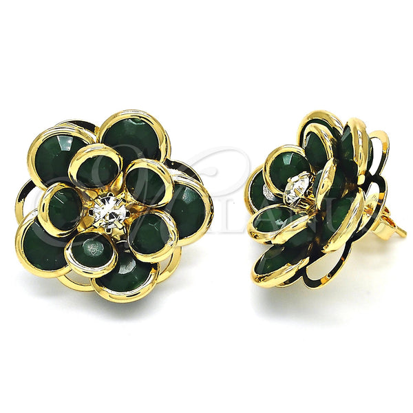 Gold Filled Ring — Stud Earring Flower Design with Green and White — main product view — SKU 122095 | Oro Laminado anillo — Stud Earring flor diseño with Green and blanco — SKU 122095