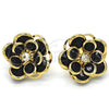 Oro Laminado Stud Earring, Gold Filled Style Flower Design, with Black and White Crystal, Polished, Golden Finish, 02.64.0641.4