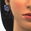 Oro Laminado Earring and Pendant Adult Set, Gold Filled Style Flower Design, with Sapphire Blue and White Crystal, Polished, Golden Finish, 10.64.0156.2