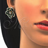 Oro Laminado Earring and Pendant Adult Set, Gold Filled Style Flower Design, with Green and White Crystal, Polished, Golden Finish, 10.64.0156.3