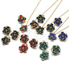 Oro Laminado Earring and Pendant Adult Set, Gold Filled Style Flower Design, with Green and White Crystal, Polished, Golden Finish, 10.64.0156.3