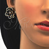Oro Laminado Earring and Pendant Adult Set, Gold Filled Style Flower Design, with Black and White Crystal, Polished, Golden Finish, 10.64.0156.4