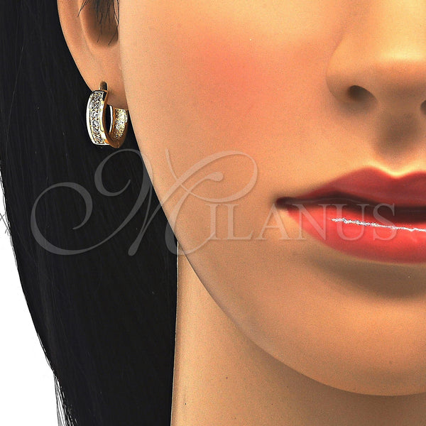 Gold Filled Hoop Earrings — Huggie Hoop with White Cubic Zirconia Polished 02. — main product view — SKU 122105 | Oro Laminado aretes de aro — Huggie Hoop with blanco Cubic Zirconia pulido 02. — SKU 122105