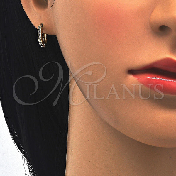 Oro Laminado Huggie Hoop, Gold Filled Style with White Micro Pave, Polished, Golden Finish, 02.156.0286.15