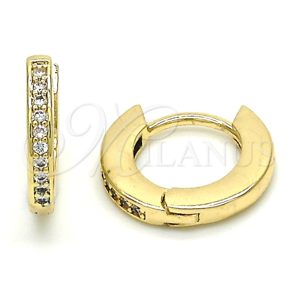 Oro Laminado Huggie Hoop, Gold Filled Style with White Micro Pave, Polished, Golden Finish, 02.156.0286.15