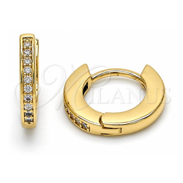 Oro Laminado Huggie Hoop, Gold Filled Style with White Micro Pave, Polished, Golden Finish, 02.156.0286.15
