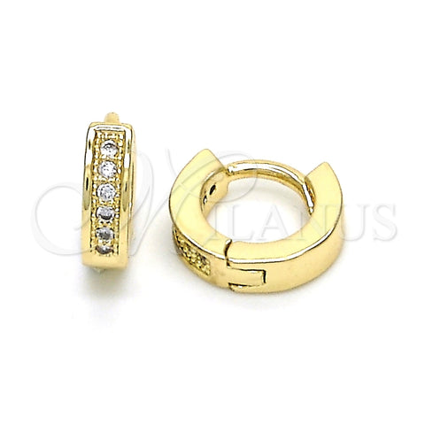 Oro Laminado Huggie Hoop, Gold Filled Style with White Micro Pave, Polished, Golden Finish, 02.156.0288.10